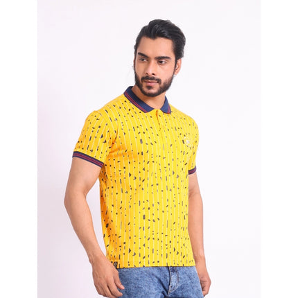 Rosolly Men's Casual Cotton Printed Polo Neck Half Sleeve T-Shirt (Turmeric)