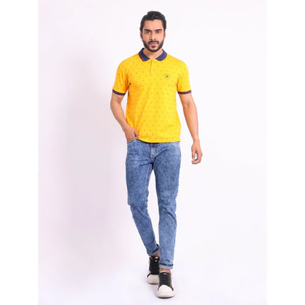 Rosolly Men's Casual Cotton Printed Polo Neck Half Sleeve T-Shirt (Turmeric)