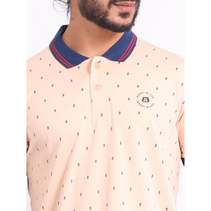 Rosolly Men's Casual Cotton Printed Polo Neck Half Sleeve T-Shirt (Peach)