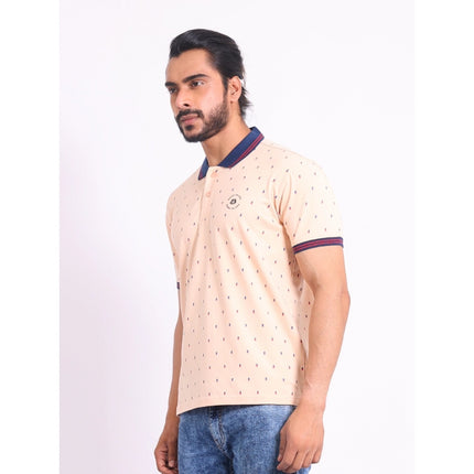 Rosolly Men's Casual Cotton Printed Polo Neck Half Sleeve T-Shirt (Peach)