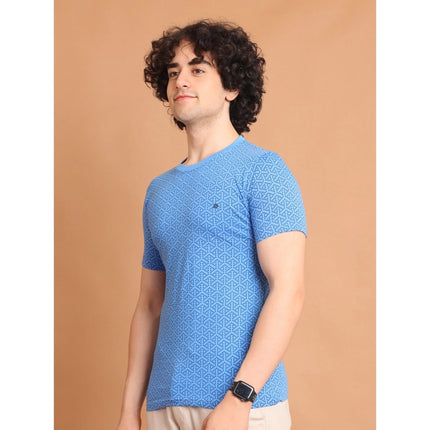 Rosolly Men's Casual Cotton Printed Round Neck Half Sleeve T-Shirt (LightBlue)