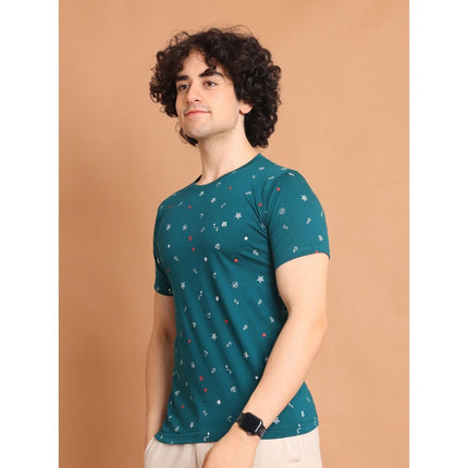 Rosolly Men's Casual Cotton Printed Round Neck Half Sleeve T-Shirt (Green)
