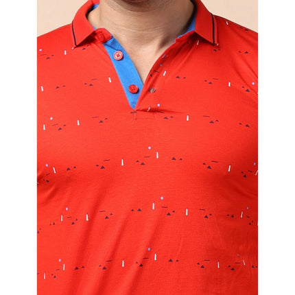 Rosolly Men's Casual Cotton Printed Polo Neck Half Sleeve T-Shirt (Red)