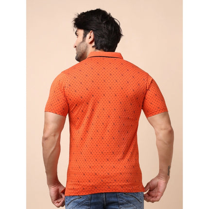 Rosolly Men's Casual Cotton Printed Polo Neck Half Sleeve T-Shirt (Rust)