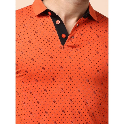 Rosolly Men's Casual Cotton Printed Polo Neck Half Sleeve T-Shirt (Rust)