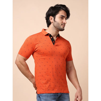 Rosolly Men's Casual Cotton Printed Polo Neck Half Sleeve T-Shirt (Rust)