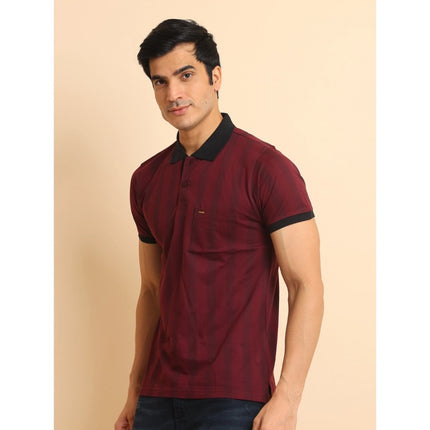 Rosolly Men's Casual Cotton Printed Polo Neck Half Sleeve T-Shirt (Plum)