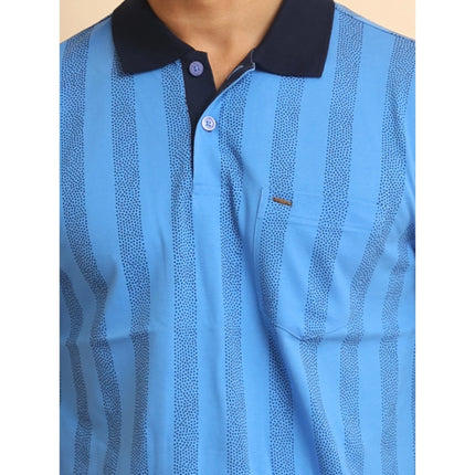 Rosolly Men's Casual Cotton Printed Polo Neck Half Sleeve T-Shirt (LightBlue)