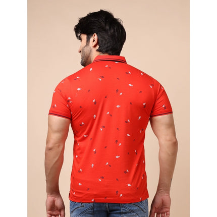 Rosolly Men's Casual Cotton Printed Polo Neck Half Sleeve T-Shirt (Red)