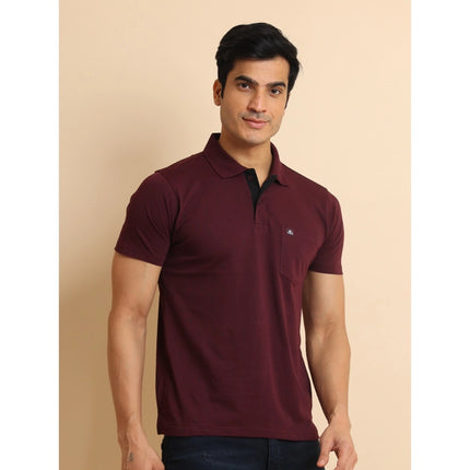 Rosolly Men's Casual Cotton Printed Polo Neck Half Sleeve T-Shirt (Wine)