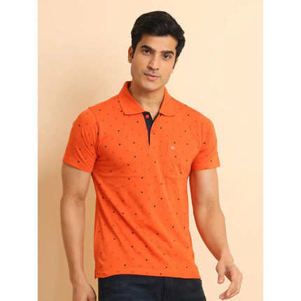Rosolly Men's Casual Cotton Printed Polo Neck Half Sleeve T-Shirt (Rust)