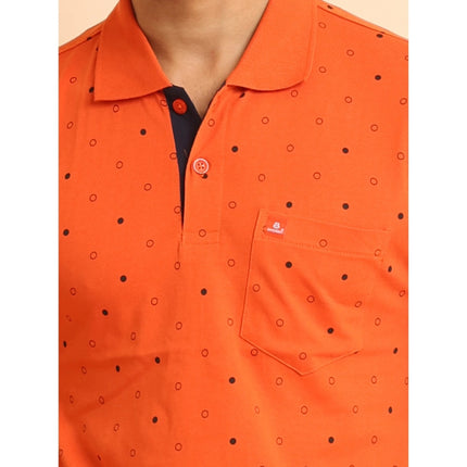 Rosolly Men's Casual Cotton Printed Polo Neck Half Sleeve T-Shirt (Rust)