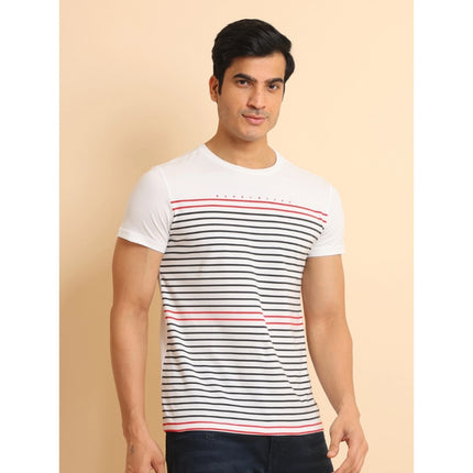 Rosolly Men's Casual Cotton Printed Round Neck Half Sleeve T-Shirt (White)