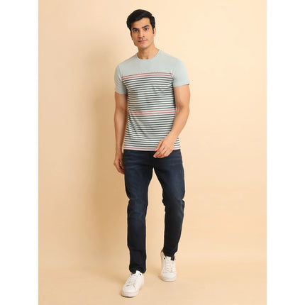 Rosolly Men's Casual Cotton Printed Round Neck Half Sleeve T-Shirt (Grey)