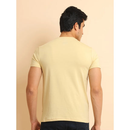 Rosolly Men's Casual Cotton Printed Round Neck Half Sleeve T-Shirt (Beige)