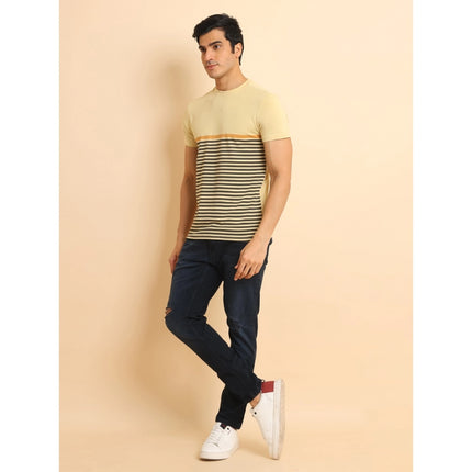 Rosolly Men's Casual Cotton Printed Round Neck Half Sleeve T-Shirt (Brown)