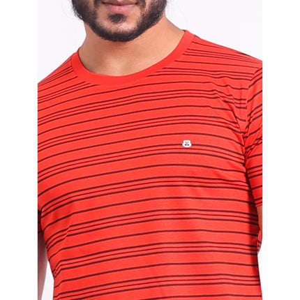 Rosolly Men's Casual Cotton Printed Round Neck Half Sleeve T-Shirt (Red)