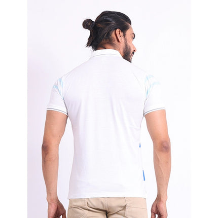 Rosolly Men's Casual Cotton Printed Polo Neck Half Sleeve T-Shirt (White)
