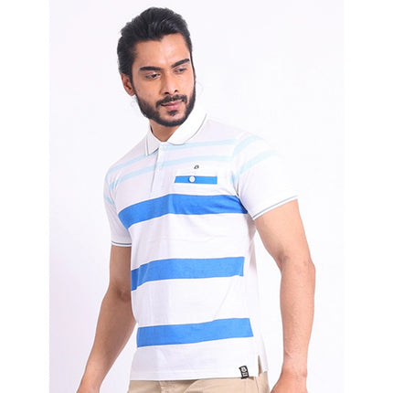 Rosolly Men's Casual Cotton Printed Polo Neck Half Sleeve T-Shirt (White)
