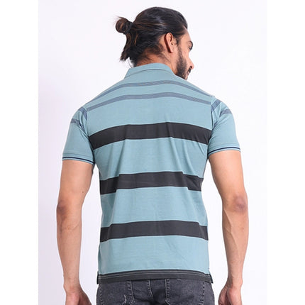 Rosolly Men's Casual Cotton Printed Polo Neck Half Sleeve T-Shirt (Green)