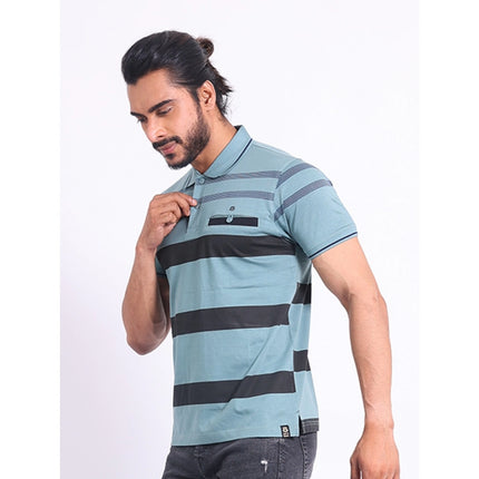 Rosolly Men's Casual Cotton Printed Polo Neck Half Sleeve T-Shirt (Green)