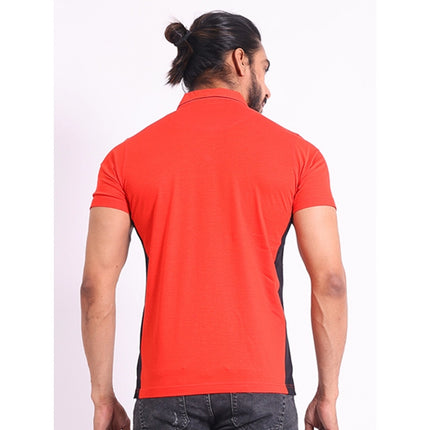 Rosolly Men's Casual Cotton Printed Polo Neck Half Sleeve T-Shirt (Red)