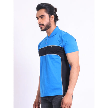 Rosolly Men's Casual Cotton Printed Polo Neck Half Sleeve T-Shirt (Inkblue)