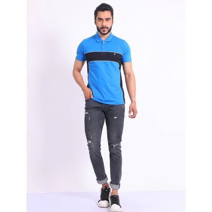 Rosolly Men's Casual Cotton Printed Polo Neck Half Sleeve T-Shirt (Inkblue)