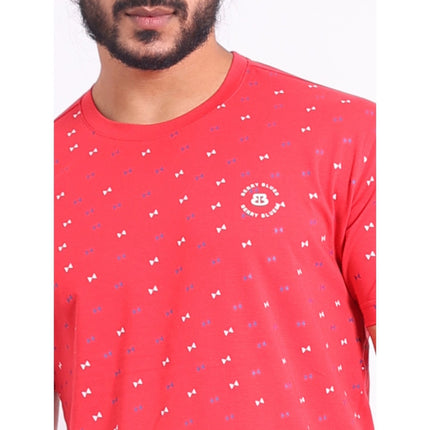 Rosolly Men's Casual Cotton Printed Round Neck Half Sleeve T-Shirt (Red)