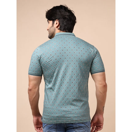 Rosolly Men's Casual Cotton Printed Polo Neck Half Sleeve T-Shirt (Grey)