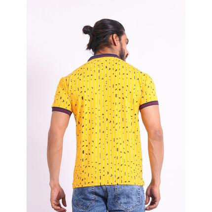 Rosolly Men's Casual Cotton Printed Polo Neck Half Sleeve T-Shirt (Turmeric)