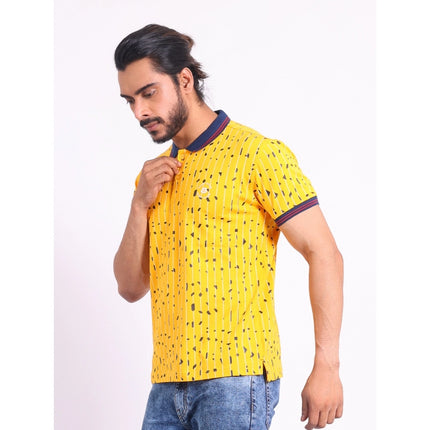 Rosolly Men's Casual Cotton Printed Polo Neck Half Sleeve T-Shirt (Turmeric)