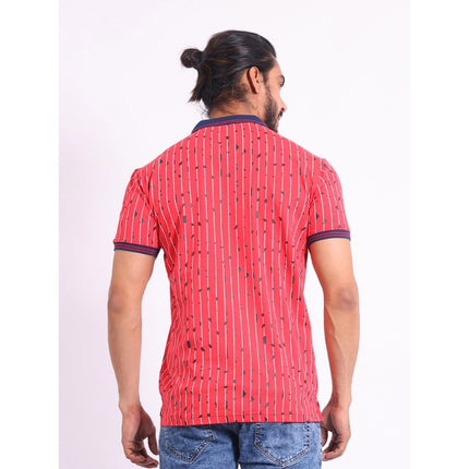 Rosolly Men's Casual Cotton Printed Polo Neck Half Sleeve T-Shirt (Red)