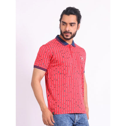 Rosolly Men's Casual Cotton Printed Polo Neck Half Sleeve T-Shirt (Red)