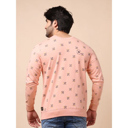 Rosolly Men's Casual Cotton Printed Round Neck Full Sleeve Sweat Shirt (Peach)