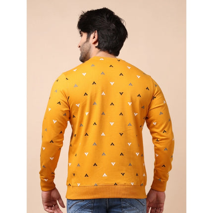 Rosolly Men's Casual Cotton Printed Round Neck Full Sleeve Sweat Shirt (Mustard)
