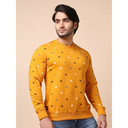 Rosolly Men's Casual Cotton Printed Round Neck Full Sleeve Sweat Shirt (Mustard)