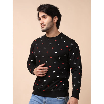 Rosolly Men's Casual Cotton Printed Round Neck Full Sleeve Sweat Shirt (Black)