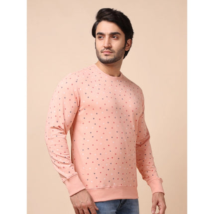 Rosolly Men's Casual Cotton Printed Round Neck Full Sleeve Sweat Shirt (Peach)