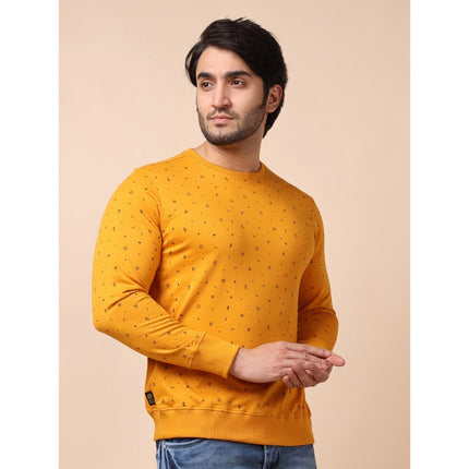 Rosolly Men's Casual Cotton Printed Round Neck Full Sleeve Sweat Shirt (Mustard)