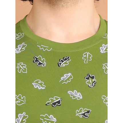 Rosolly Men's Casual Cotton Printed Round Neck Half Sleeve T-Shirt (Green)