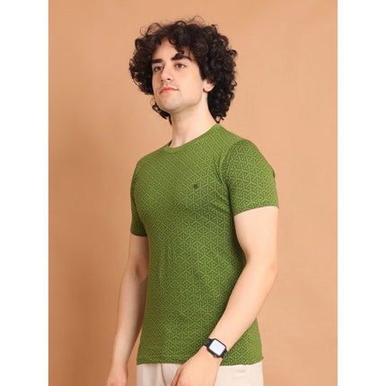 Rosolly Men's Casual Cotton Printed Round Neck Half Sleeve T-Shirt (Green)