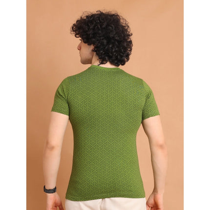 Rosolly Men's Casual Cotton Printed Round Neck Half Sleeve T-Shirt (Green)
