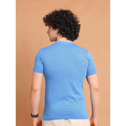 Rosolly Men's Casual Cotton Printed Round Neck Half Sleeve T-Shirt (LightBlue)