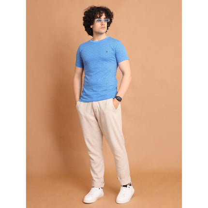 Rosolly Men's Casual Cotton Printed Round Neck Half Sleeve T-Shirt (LightBlue)