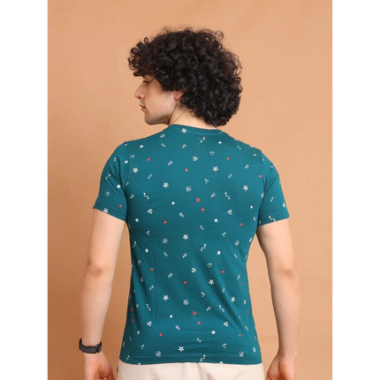 Rosolly Men's Casual Cotton Printed Round Neck Half Sleeve T-Shirt (Green)