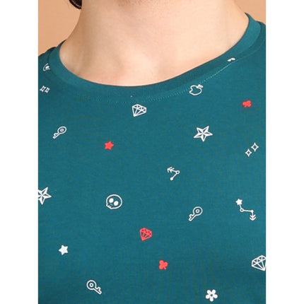 Rosolly Men's Casual Cotton Printed Round Neck Half Sleeve T-Shirt (Green)