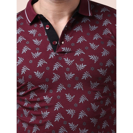 Rosolly Men's Casual Cotton Printed Polo Neck Half Sleeve T-Shirt (Plum)