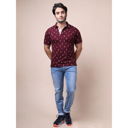 Rosolly Men's Casual Cotton Printed Polo Neck Half Sleeve T-Shirt (Plum)