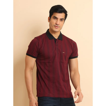 Rosolly Men's Casual Cotton Printed Polo Neck Half Sleeve T-Shirt (Plum)